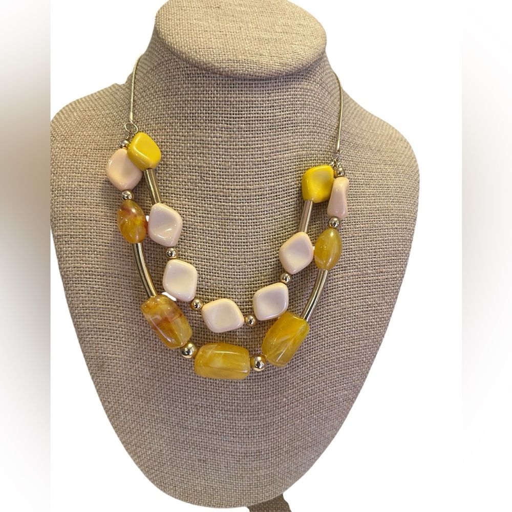 Yellow and Cream Beaded Necklace - Picture 1 of 4